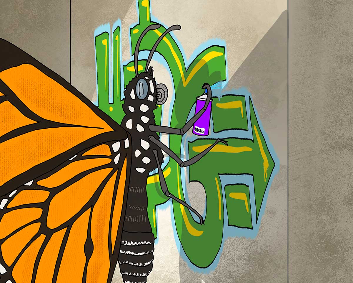 Monarch Butterfly Painting a Wall - Fine Art Print