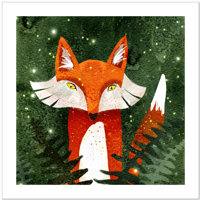 Fox, Ferns, & Fireflies Fine Art Print