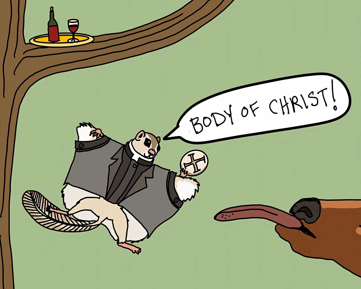 Flying Squirrel Giving Communion to an Elk - Fine Art Print