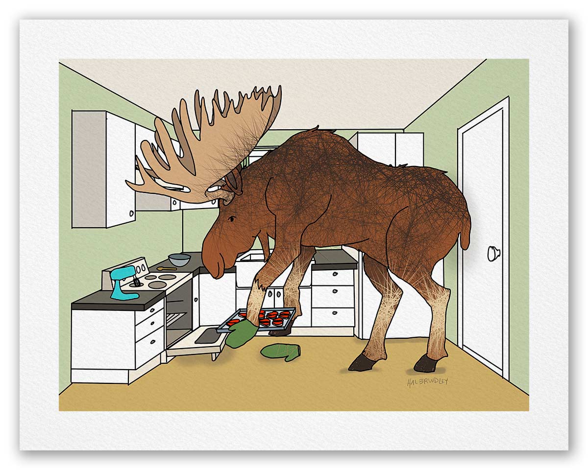 Moose Baking Cookies - Fine Art Print