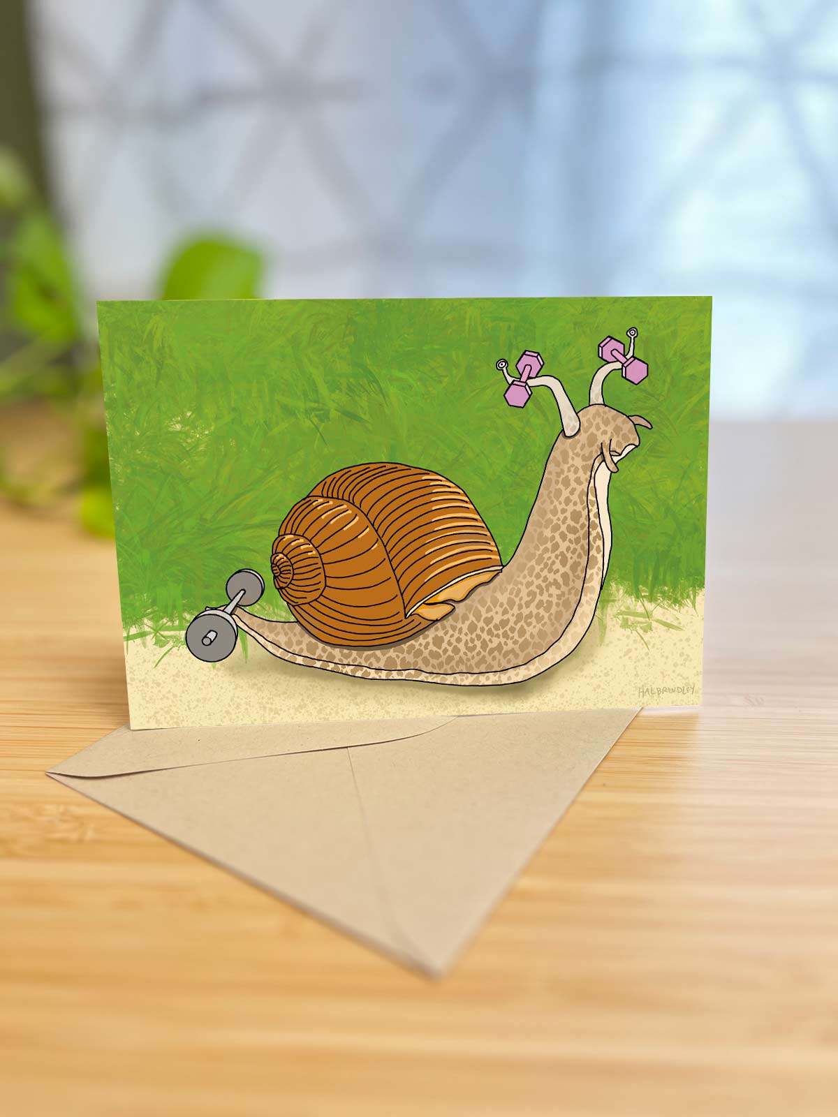 Snail Lifting Weights Note Card