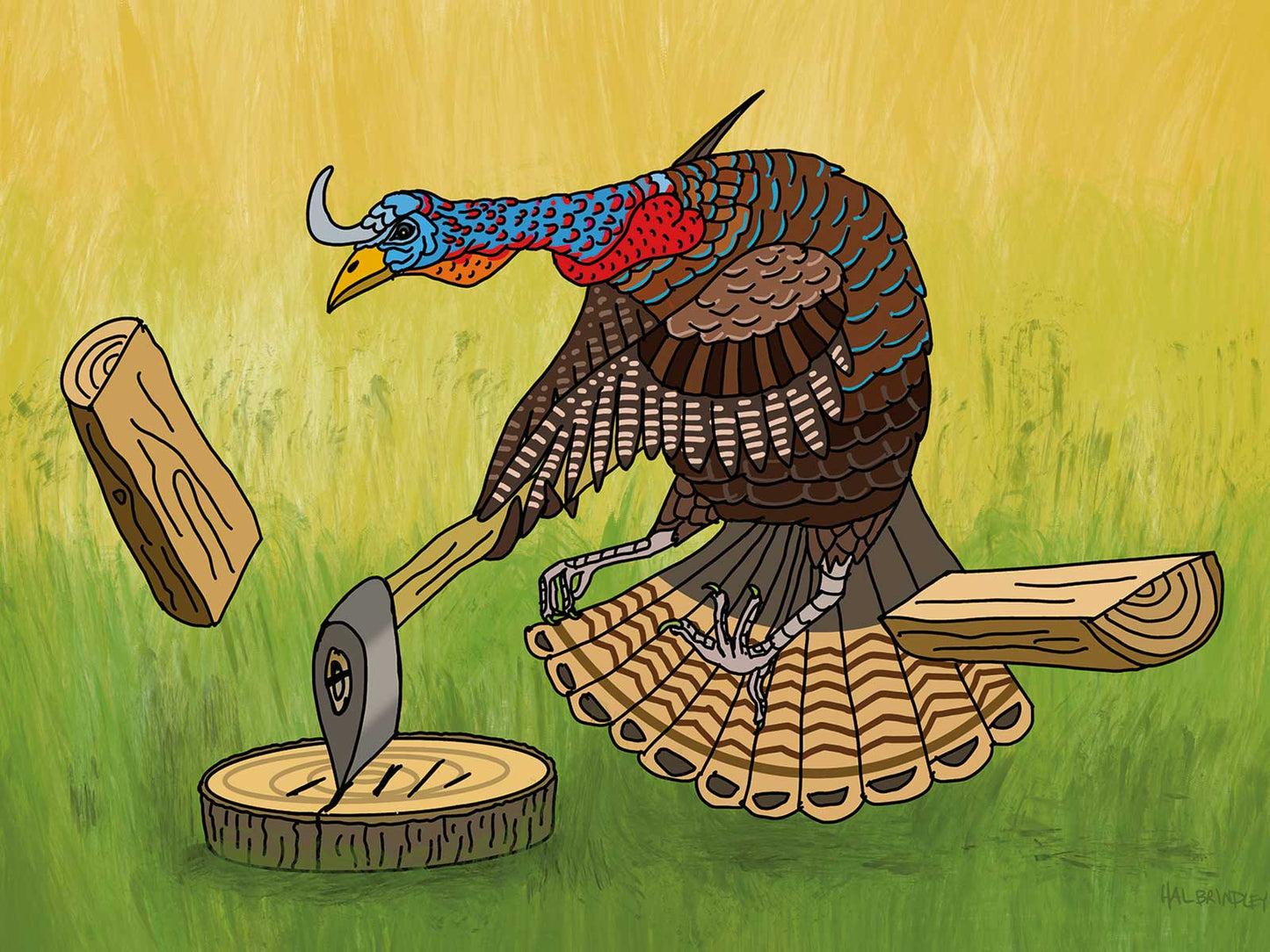 Turkey Chopping Wood Note Card
