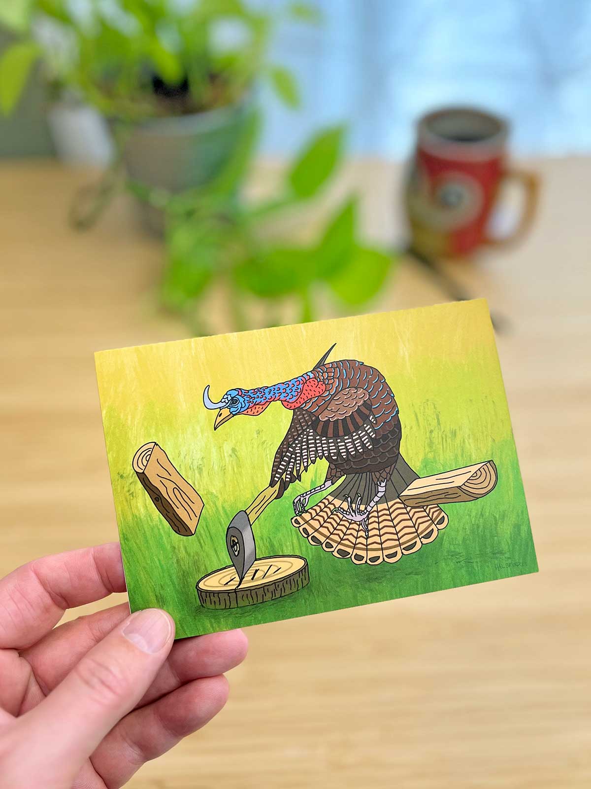 Turkey Chopping Wood Note Card