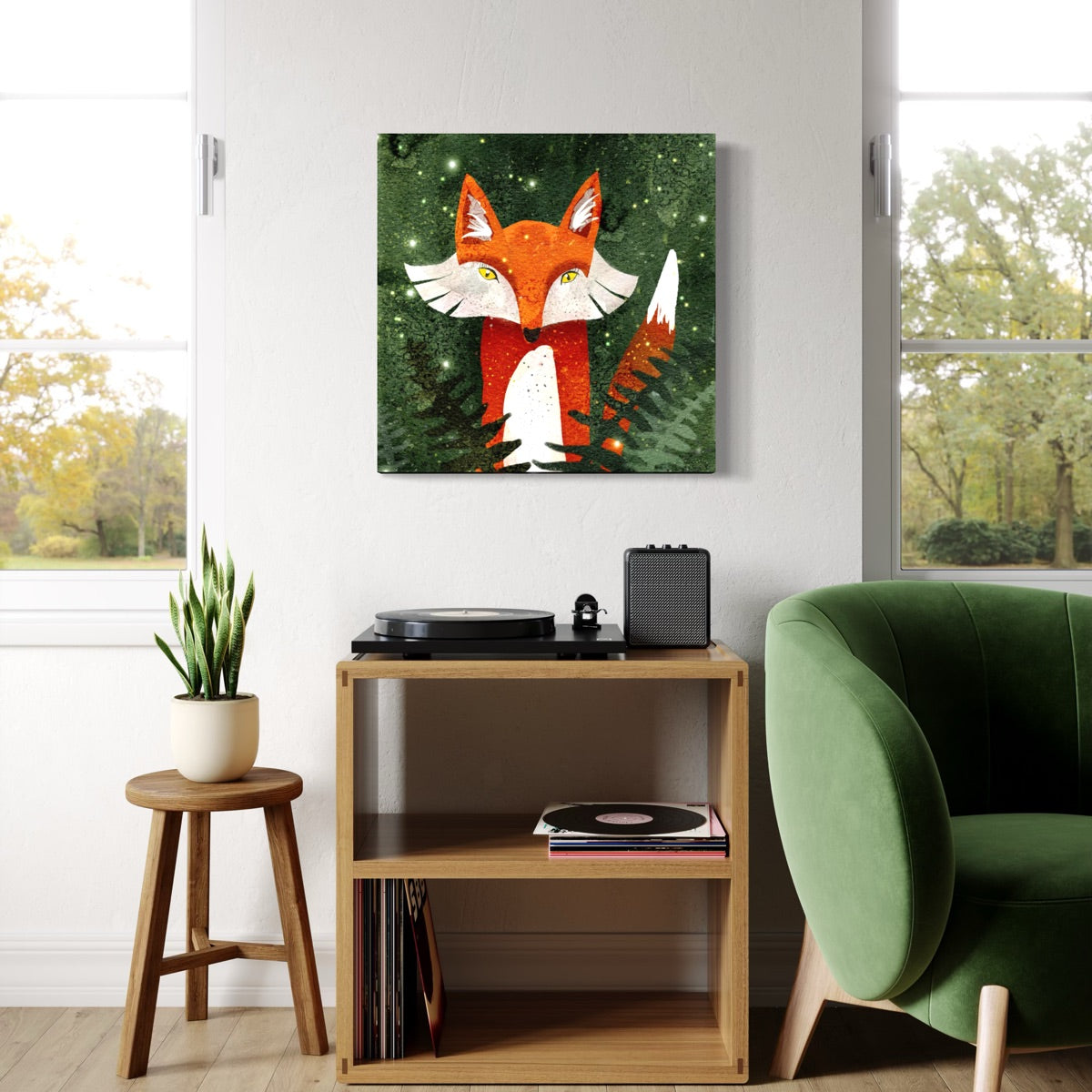 Fox, Ferns, & Fireflies Canvas Print