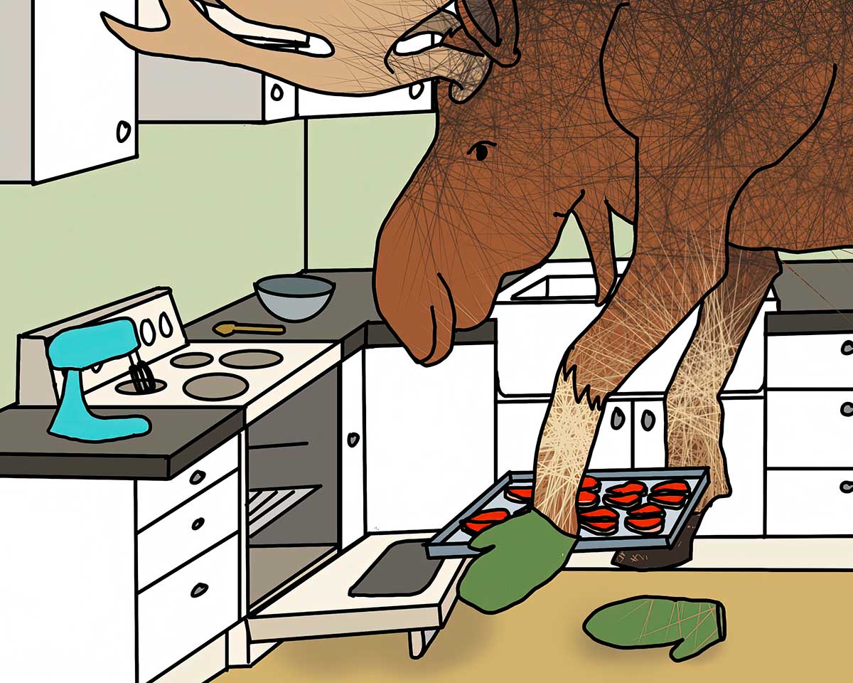 Moose Baking Cookies - Fine Art Print