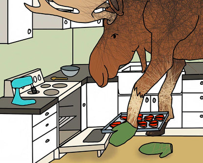 Moose Baking Cookies - Fine Art Print