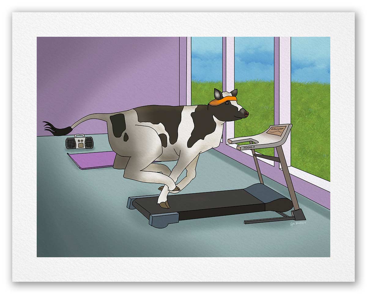 Cow Running on a Treadmill - Fine Art Print