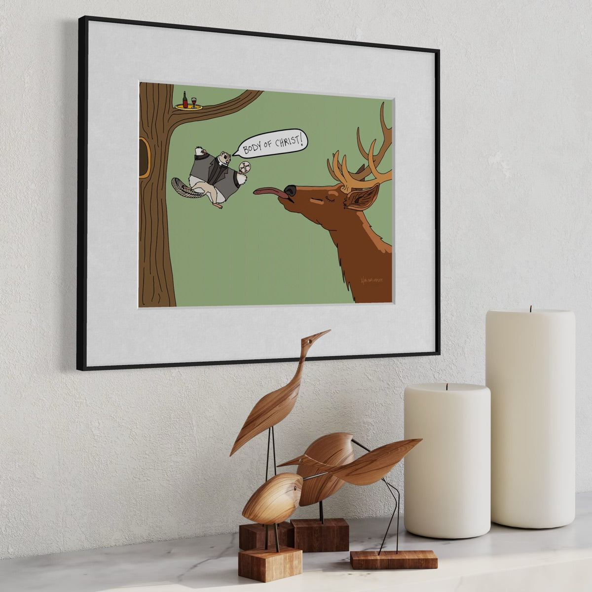 Flying Squirrel Giving Communion to an Elk - Fine Art Print