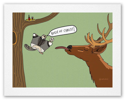 Flying Squirrel Giving Communion to an Elk - Fine Art Print