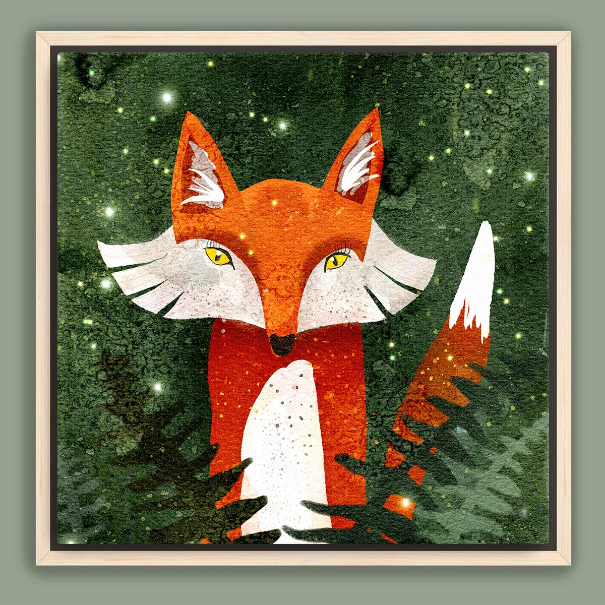 Fox, Ferns & Fireflies Framed Canvas Print