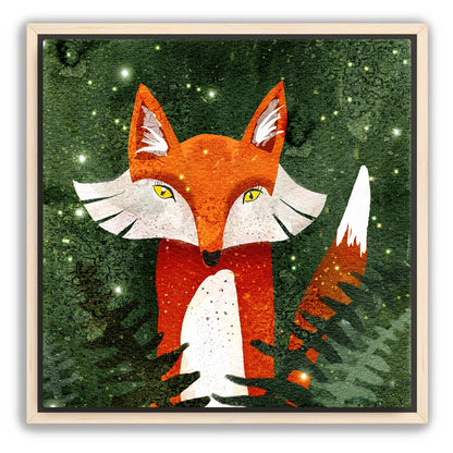 Fox, Ferns & Fireflies Framed Canvas Print