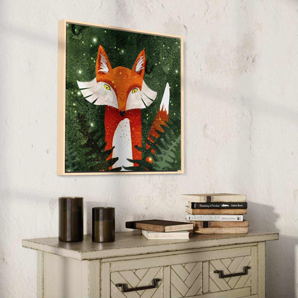 Fox, Ferns & Fireflies Framed Canvas Print
