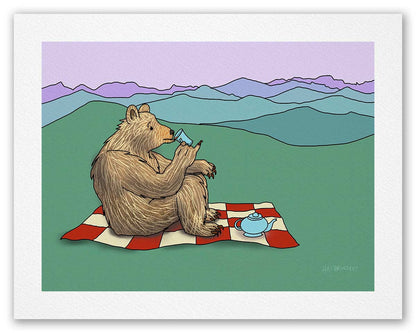Grizzly Bear Drinking Tea - Fine Art Print