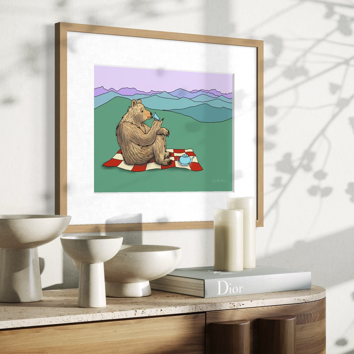 Grizzly Bear Drinking Tea - Fine Art Print