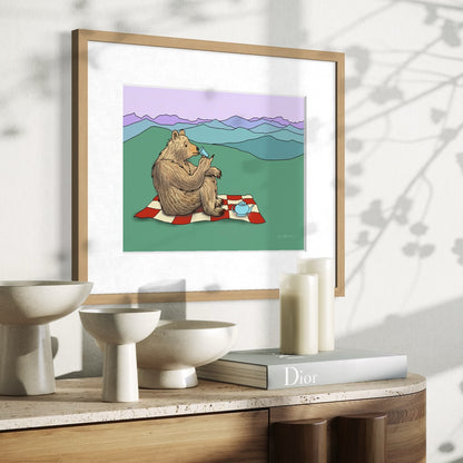 Grizzly Bear Drinking Tea - Fine Art Print
