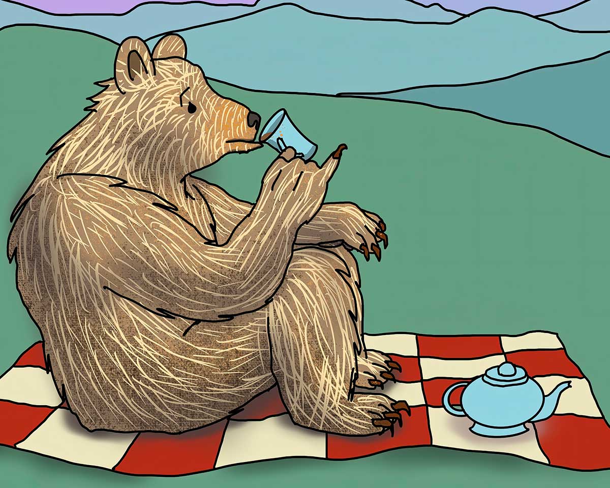 Grizzly Bear Drinking Tea - Fine Art Print