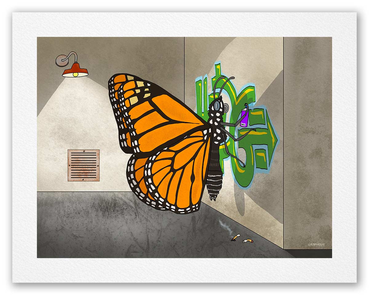 Monarch Butterfly Painting a Wall - Fine Art Print