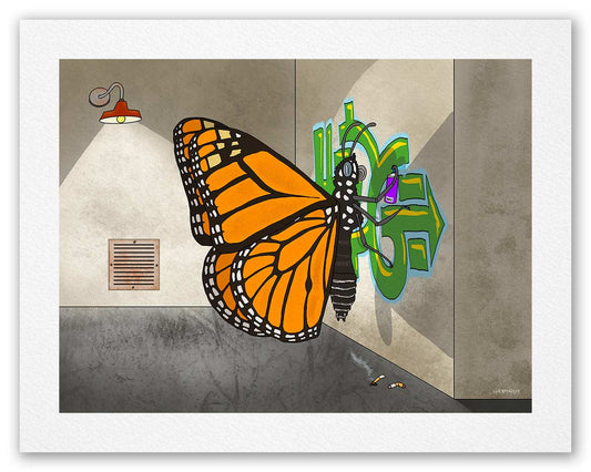 Monarch Butterfly Painting a Wall - Fine Art Print