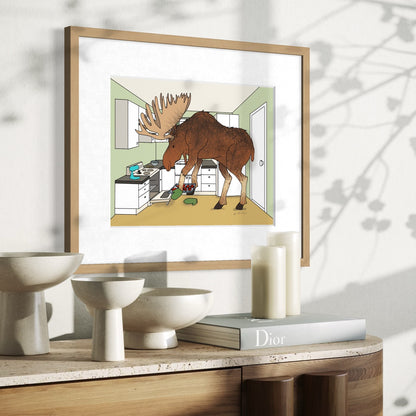 Moose Baking Cookies - Fine Art Print