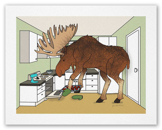 Moose Baking Cookies - Fine Art Print