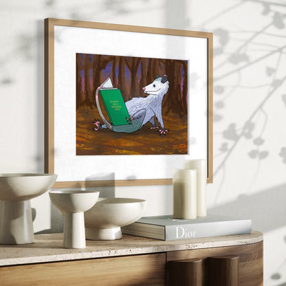 Opossum Reading a Book - Fine Art Print