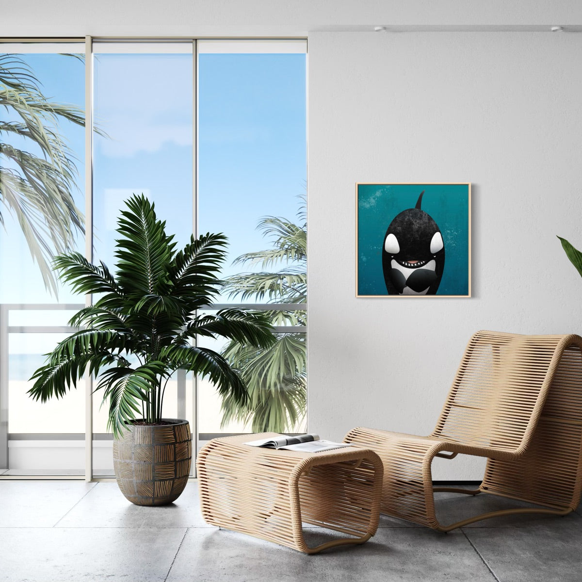Orca Waves Framed Canvas Print
