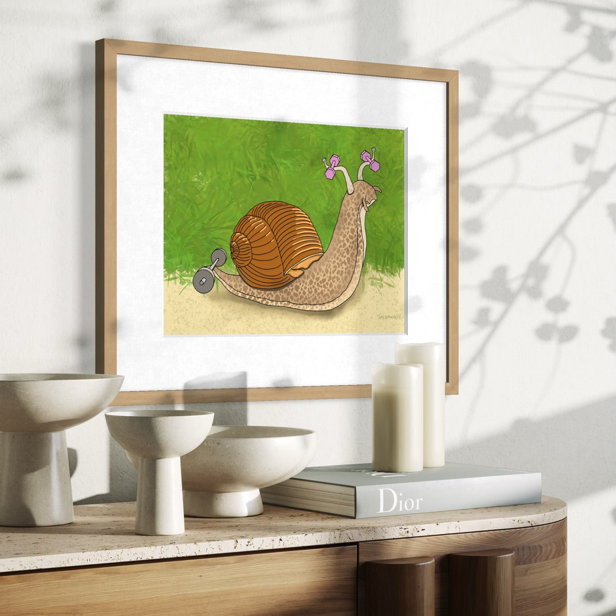Snail Lifting Weights - Fine Art Print