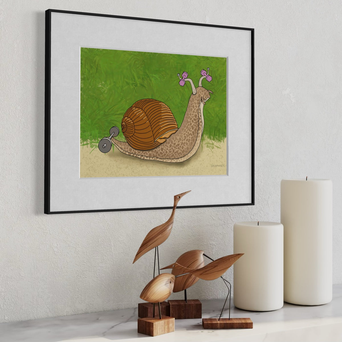 Snail Lifting Weights - Fine Art Print