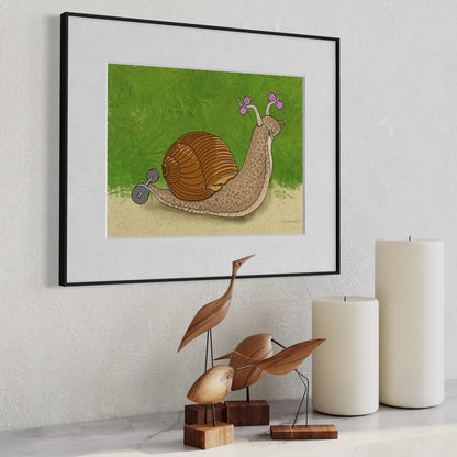 Snail Lifting Weights - Fine Art Print