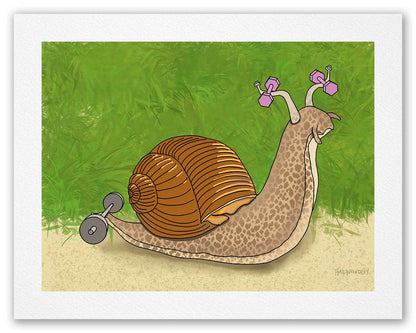 Snail Lifting Weights - Fine Art Print
