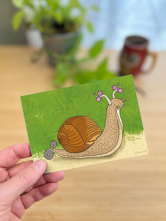 Snail Lifting Weights Note Card