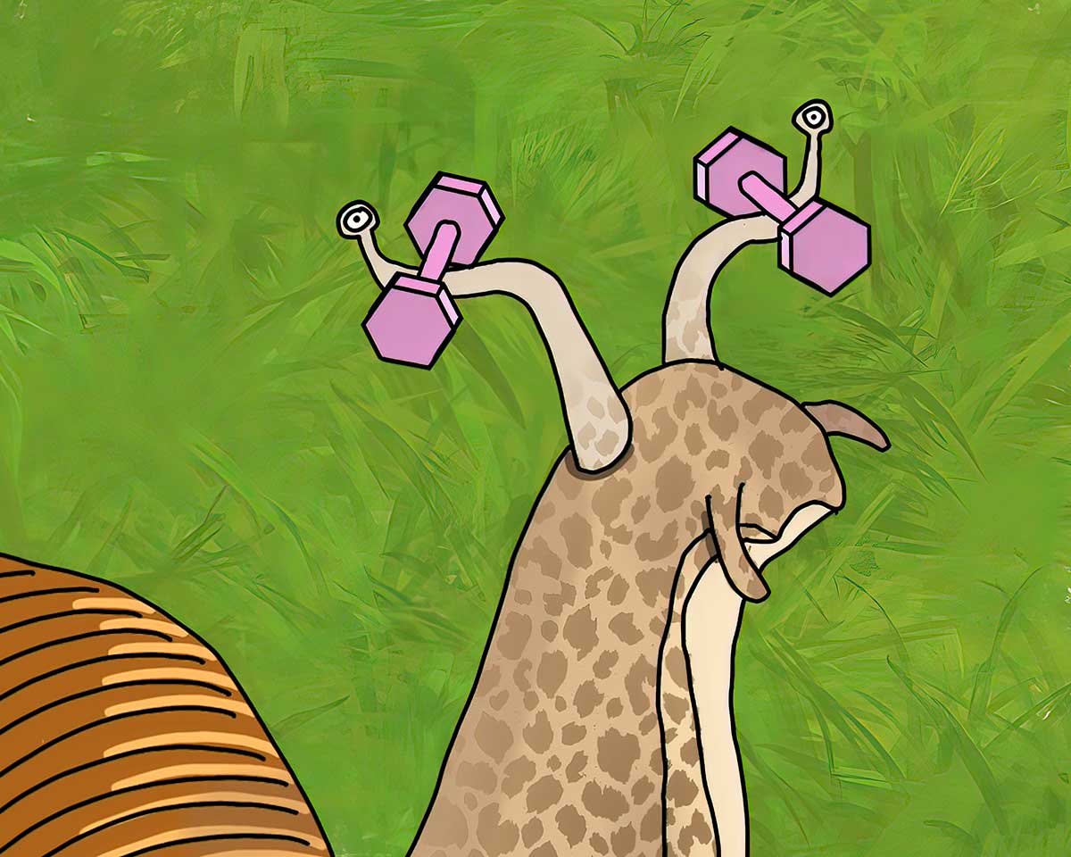 Snail Lifting Weights - Fine Art Print