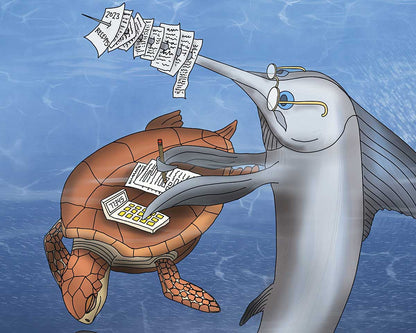 Swordfish Doing Taxes - Fine Art Print