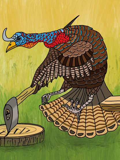 Turkey Chopping Wood Note Card