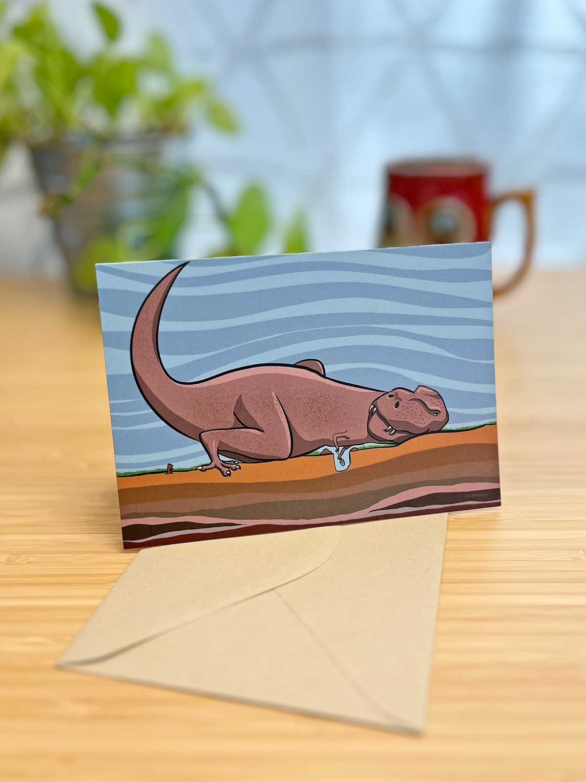 Tyrannosaurus Digging a Hole Note Card