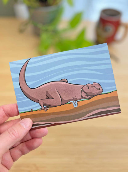 Tyrannosaurus Digging a Hole Note Card