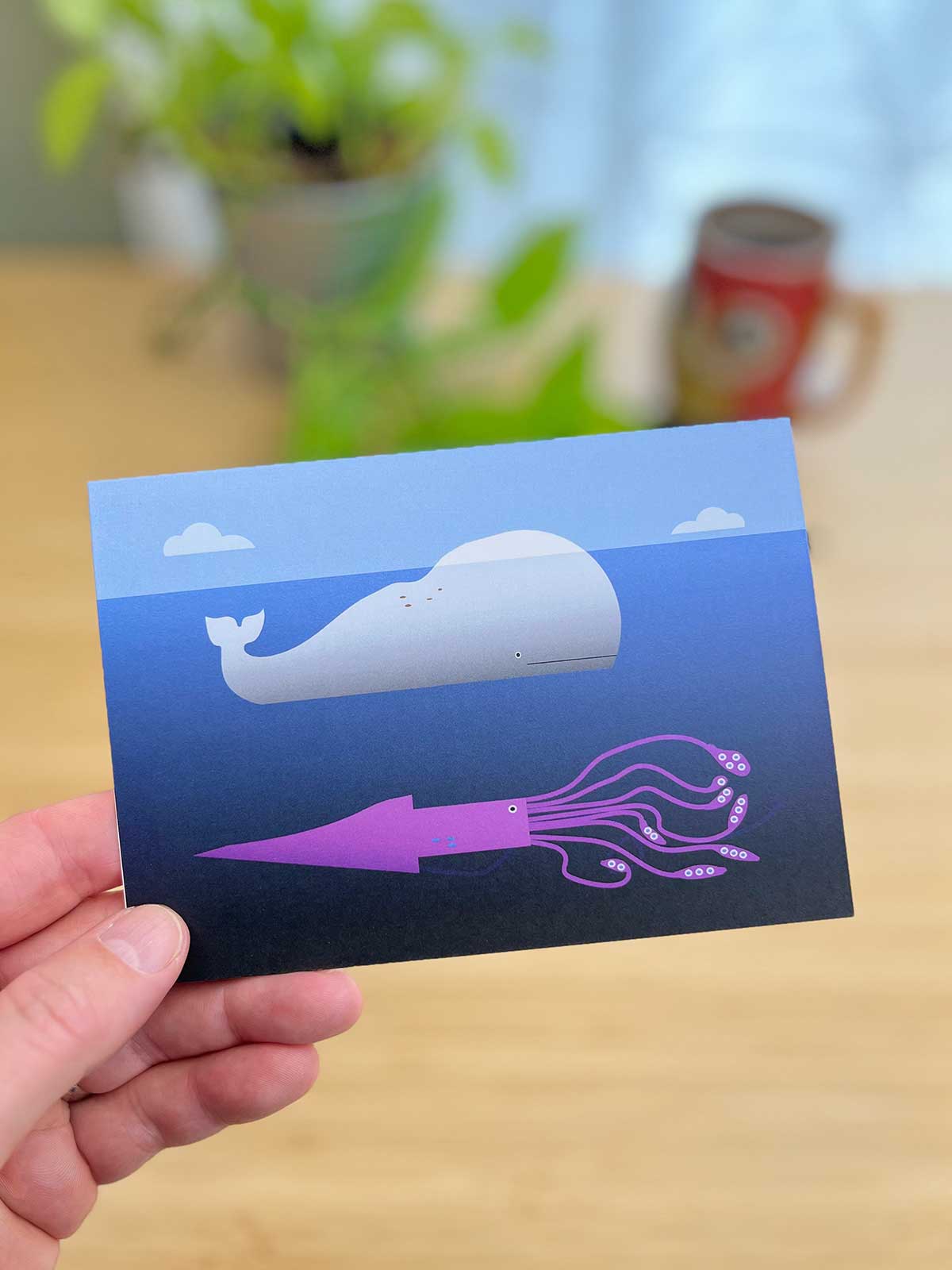 Whale and Squid Note Card