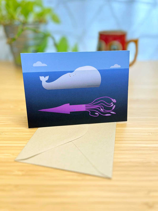 Whale and Squid Note Card