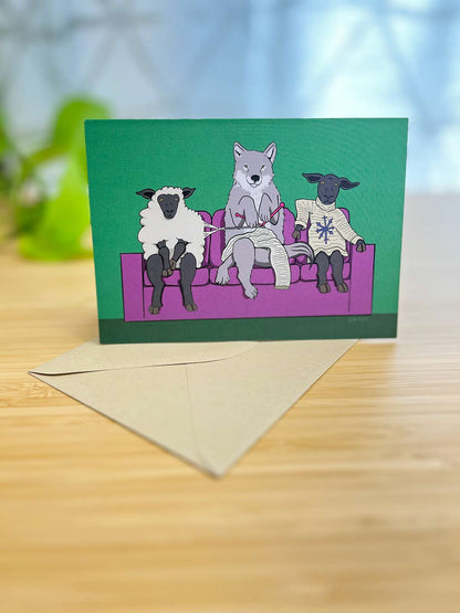 Wolf Knitting Note Card