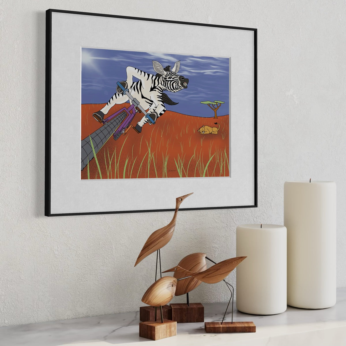Zebra Riding a Bike - Fine Art Print