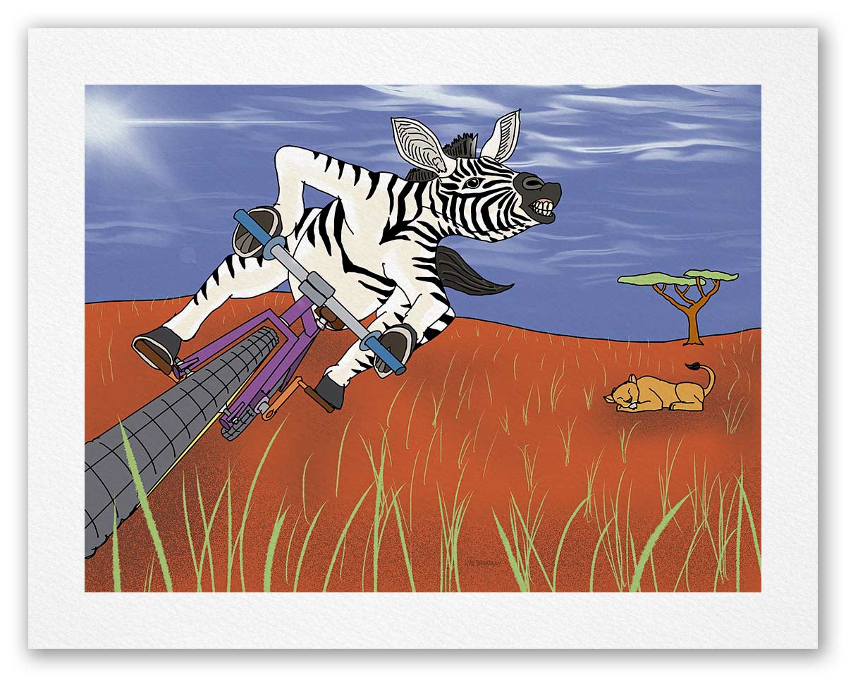 Zebra Riding a Bike - Fine Art Print
