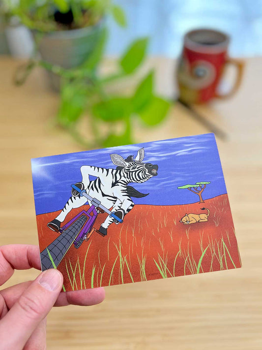 Zebra on a Bike Note Card